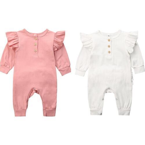 Newborn Baby Girls Winter Clothes Long Sleeve Ruffle Romper Jumpsuits Solid Ruffle Playsuit Autumn Infant Girl Outfits 0-18M
