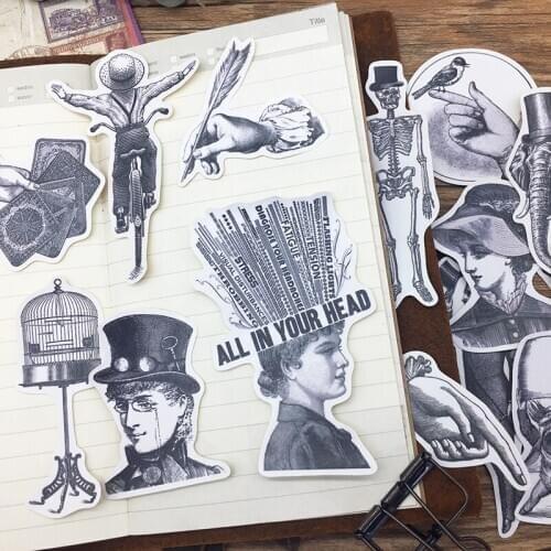 15PCS/bag DIY Scrapbooking Stickers Vintage Black and White Elegant Lady Series Album Project Happy Planner Decoration Stickers
