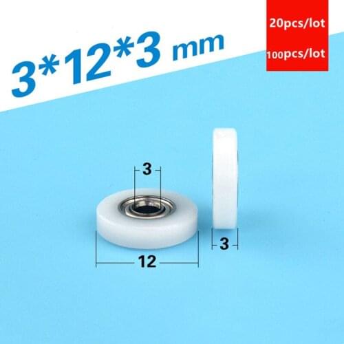 20pcs/100pcs 3*12*3mm 683ZZ miniature 683 bearing POM plastic coated pulley flat wheel engineering plastic pulley 3x12x3