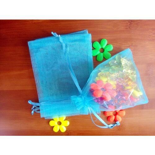 300pcs 7*9 Lake Blue gift bags for jewelry/wedding/christmas Organza Bags with handles Package display drawstring Yarn bag