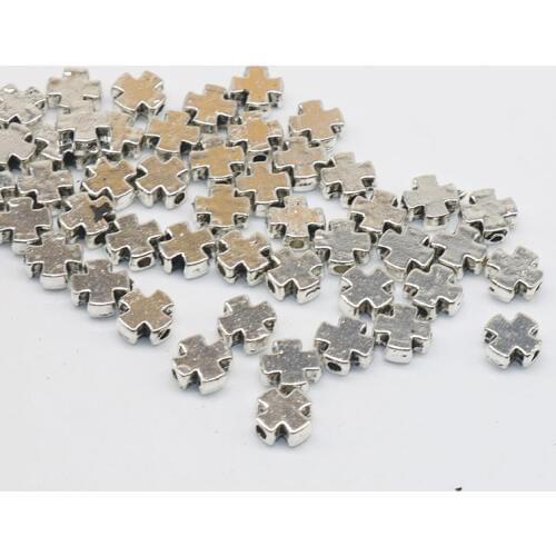 50pcs 7mm Metal Tibetan Silver plated Cross Shape Beads Loose Spacer Beads Charms for Fashion Jewelry Making DIY Bracelet Charms