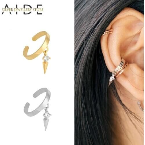 AIDE 925 Sterling Silver Zircon Rivets pendientes Ear Cuff Earrings for Woman Girl Punk Non Pierced Clip on Earrings kolczyki