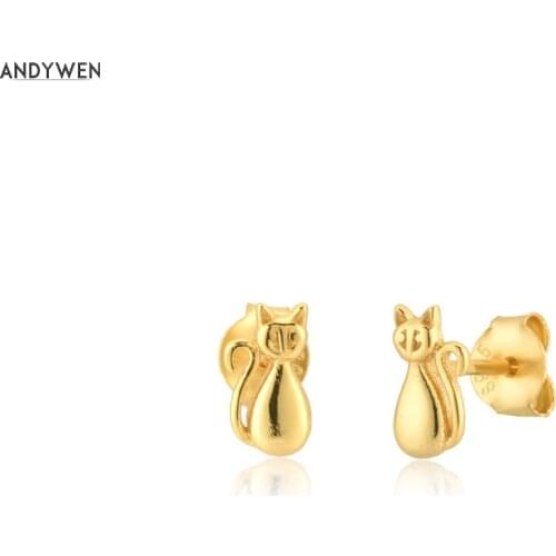 ANDYWEN 925 Sterling Silver Small Gold Cat Stud Earring Piercing Ohrringe Fashion Fine Jewelry Luxury Rock Punk Jewels Gift