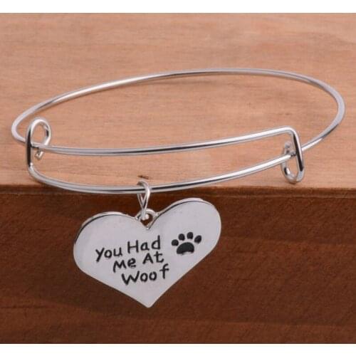 Love Heart You Had Me At Woof Pet Dog Cat Charm Bracelet Women Men Bangle Jewelry Paws Silver Plated