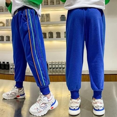 Children Sports Pants Boys Blue Pants Spring Autumn Teenage Kids Casual Trousers Children Elastic Waist Bottoms 6 8 10 12 Years