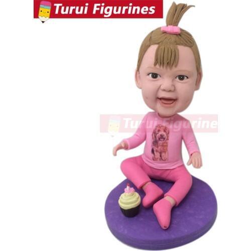Baby Birthday Personalized Kid Children Gift Custom Bobble Head Clay Figurines Based on Customers Photo Baby Birthday Cake Toppe
