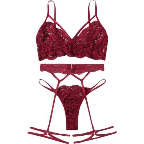 Lace Bra Set Women Sexy Lingerie Wireless Underwear Set 3pc Bra g String Garter Set Femme Babydoll Sleepwear Bra And Panty Set