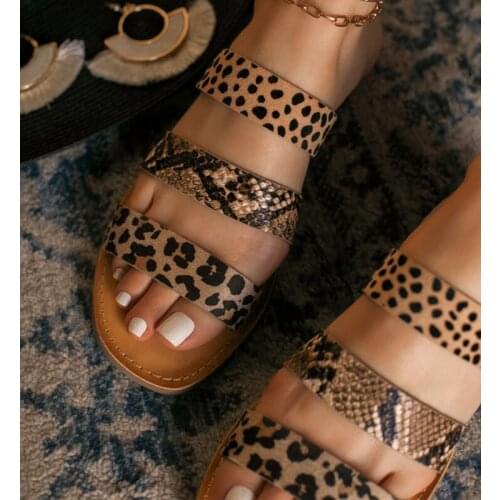 Leopard Slippers Summer Fashion Flat Sandals Open Toe Outdoor Casual Womens Shoes Beach Shoes Comfortable Plus Size