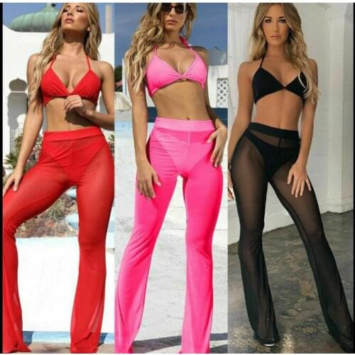 Summer Women See-Through Bikini Cover Up Sexy Long Pant Mesh Fishnet Bottom Cover Ups Ladies Fashion Swimwear Bathing