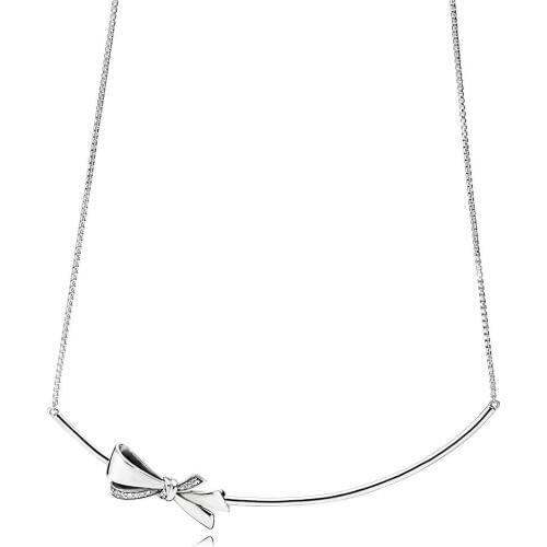 Statement Pendant Necklace 925 Sterling Silver Brilliant Bow Clear CZ Necklaces & Pendants Jewelry Making Women Accessories
