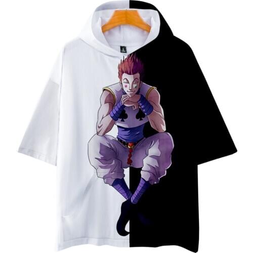 Fashion 3D Hisoka Black Hooded T Shirt Men Women Tops Summer Harajuku Hip Hop Hoodie Hot Anime Cool Short Sleeve T-shirt