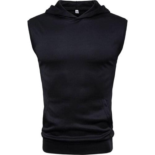 Fashionable Mens Vest Summer Sleeveless Hoodie Solid Color Slim Sports Top Fitness Muscle Male Bodybuilder Sweatshirt