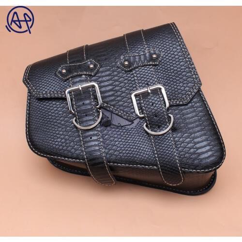 For Honda Yamaha Suzuki Harley Sportster XL 883 PU Crocodile Leather Style Motorcycle Saddle Bag Luggage Left Side Saddle Bag