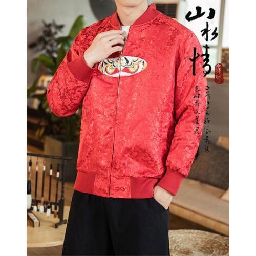 Men 2019 Autumn Embroidery Zipper Jackets Mens Chinese Style Loose Jacket Male New National Tide Coat Large Size