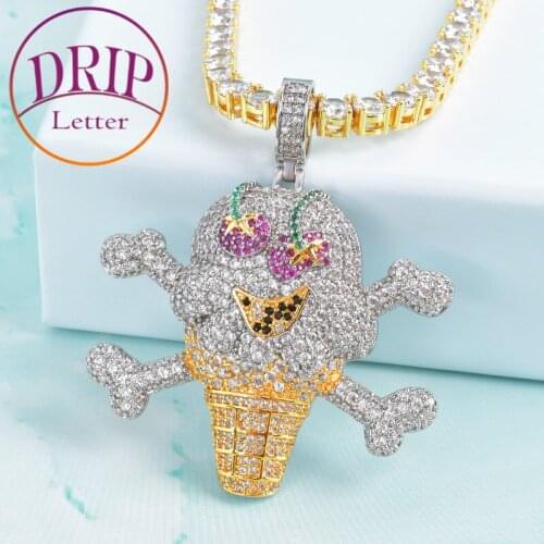 Skull Ice Cream Shape Pendant Mens Hip Hop Necklace Jewelry For Gift