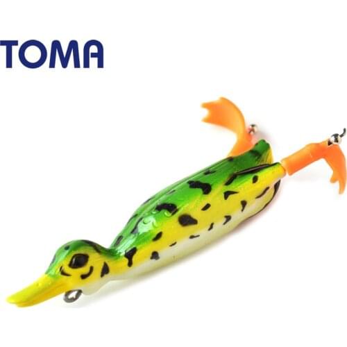 TOMA 1pcs Soft Frog Handmade Duck Top water Lure Snakehead 3D Eyes Simulation Bass Fishing Swimming 22g 10cm Artificial Bait