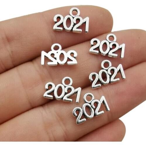Wholesale 50pcs Tibetan Silver Lucky Number 2021 Charms Pendants 10x14mm DIY Jewelry Findings Making