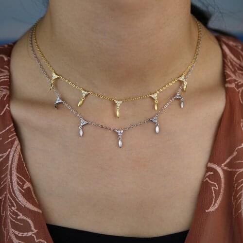 2020 summer new triangle cz leaf charm choker necklace gold silver wholesale drip cz station trendy women jewelry choker