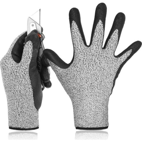 Level 5 Cut Resistant Gloves 3D Comfort Stretch Fit, Durable Power Grip Foam Nitrile, Pass Fda Food Contact, Smart Touch, Thin M