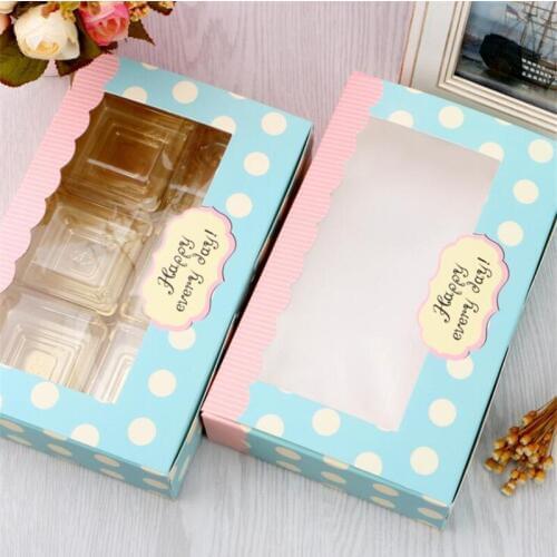 10Pcs/Lot Gift Boxes Handmade Packing Box Cake Kraft Paper Candy Storage Paper Boxes Dots Window Food Birthday Wedding