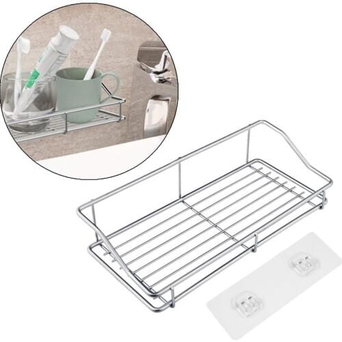 Bathroom Shelf Wall Mounted Shower Caddy Traceless Adhesive No Drilling Storage Organizer Rack Stainless Steel Kitchen