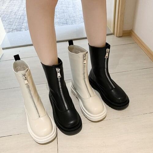 Thick-soled Martin boots womens boots autumn and winter short boots plus velvet zipper boots inner heightening boots X625