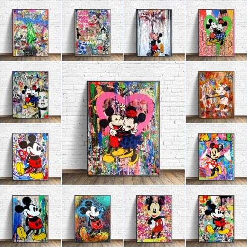 Disney Mickey & Minnie Graffiti Art Poster Street Love life Pop Canvas Painting and Print Wall Art Picture for Living Room Decor