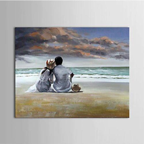 Hand Painted Canvas Painting-Lovers on Beach-Women Oil Painting Wall Art-Modern Canvas Art Wall Decor