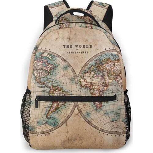 OLN School Bags for Teenagers Boys School Bag Boy World Map 1800s Western And Eastern Hemispheres Students Book Satchels