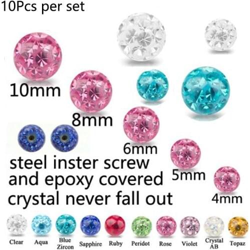 10Pc Crystal Ferido Body Piercing Replacement Ball for Ear Lip Ring Stud Tragus Catilage Labret Belly Navel Ring Nipple Jewelry