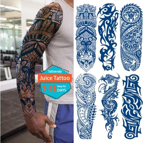Juice lasting temporary sleeve tattoo large full arm tattoo sticker men boy tribal totem dragon sexy tattoo designs body art
