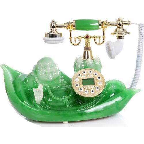 Antique Jade Buddha Landline Telephone, with FSK and DTMF Caller ID, Hands-free, Blue Backlit, Vintage Telephone, 3 Colors