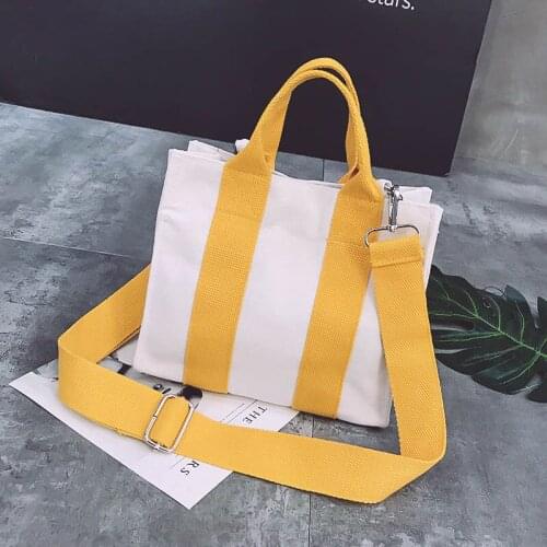 New color contrast canvas bag for womens single shoulder fresh and simple portable straddle canvas bag for women
