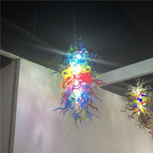 Art Murano Glass Style LED Lights Mouth Blown Glass Rainbow Chandelier, Colorful Style Glass Chandelier Sale