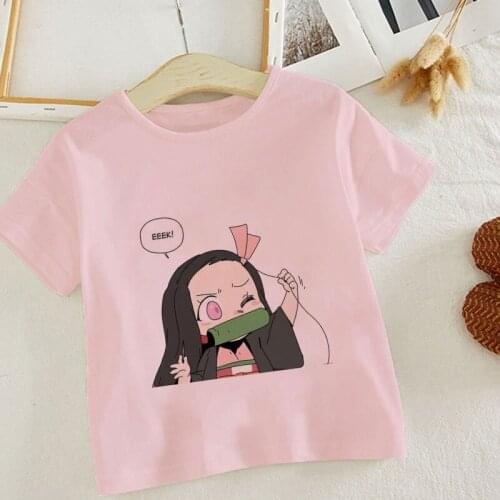 Japanese Anime Demon Slayer Girls Top Kimetsu No Yaiba T Shirt Kids Boy Kawaii Cartoon T-shirt Baby Girl Tees Children Clothes