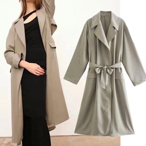 Jenny&Dave Trench Coat Women Winter Vintage Loose England Style Fashion Simple Solid Sashes Loose Long Jacket Overcoat Women