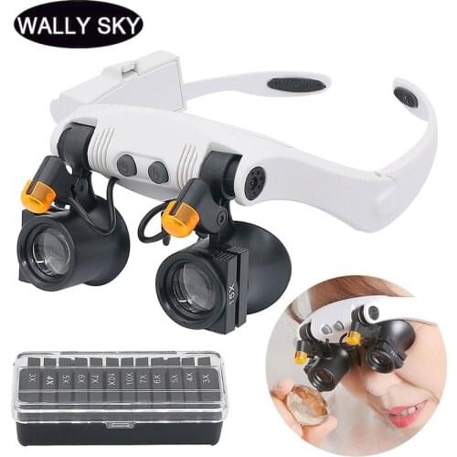 Magnifying Glass Eyeglass Magnifier Headband Magnifier with LED Light 3/4/5/6/7/10/15X Adjustable 7 Lenses Jewellery Repair Tool