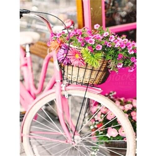 Bicycle Flower Pink Printed Fabric 11CT Cross-Stitch Kit Embroidery DMC Threads Needlework Handiwork Craft Handmade Counted