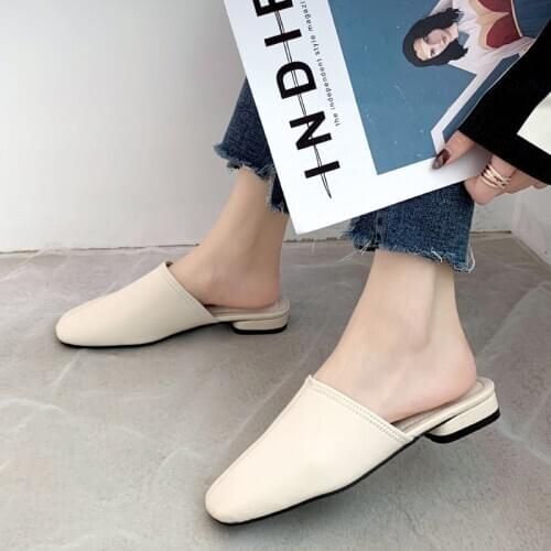 2020 spring new womens slippers outside Fashion solid color PU half drag comfortable low heel elegant wild womens shoes U30-53