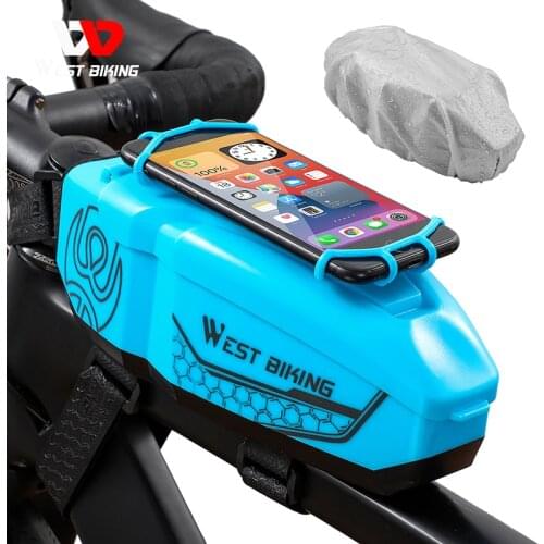 WEST BIKING Waterproof Hard Shell Bike Bag With 360 Degree Rotate Phone Holder Cycling Top Tube Tool Storage Bags For Bicycle