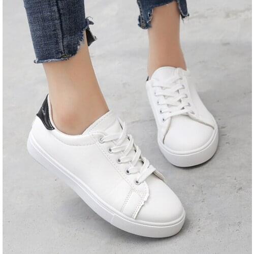 Lucyever New White Casual Shoes Women 2021 Autumn Round Toe Lace-up Flat Shoes Woman Pu Leather Shallow Platform Sneakers Ladies