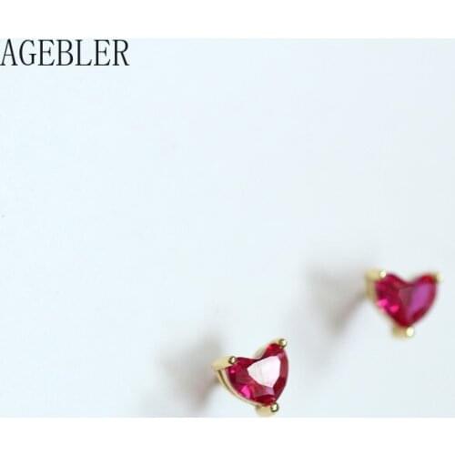 Original Design Red Love Heart 925 Sterling Silver Stud Earrings Mini Jewelry with Zircon Gold Color Women Jewelry Girls Gift