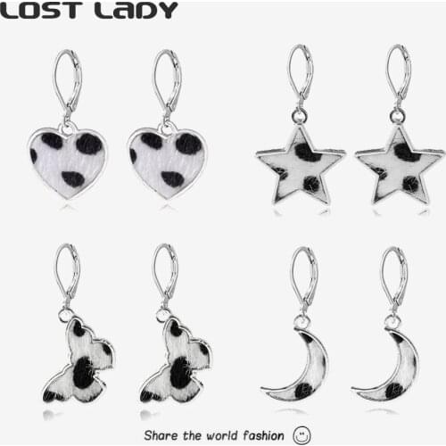 Lost Lady New Fashion Moon Star Butterfly Drop Earrings For Women Cow Pattern Pendant Earrings Wholesale Accessories Party Gifts