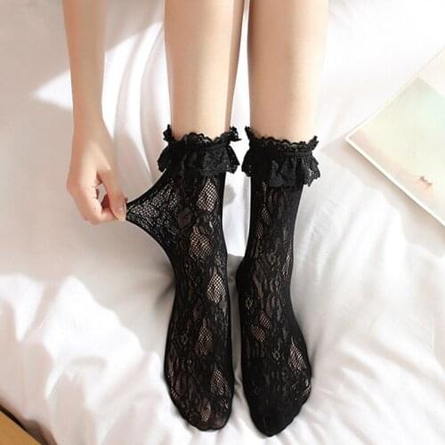 1pair Sexy Lace Mesh Fishnet Socks Mixed Fiber Transparent Stretch Elasticity Ankle Net Yarn Thin Women Cool Socks Ruffle Socks