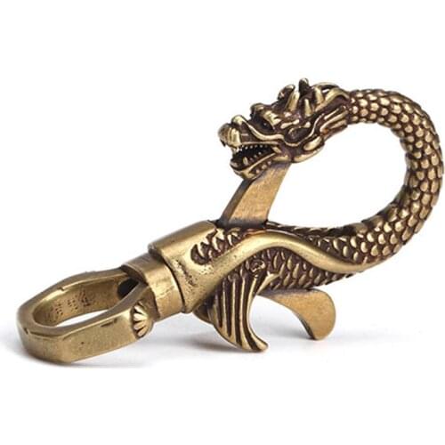 1Pc Retro Brass Dragon Figurine Keychain Key Hook Holder Buckle Ornament Mini Statue Animal Desk Office Living Room Decoration
