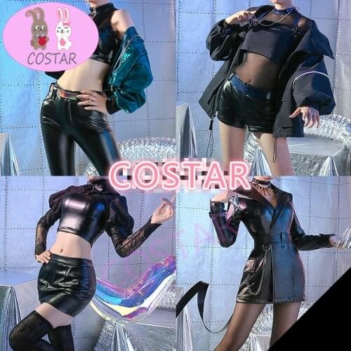 2020 Game LOL KDA K/DA Ahri Akali Kaisa Evelynn Cosplay Costume PU Leather Uniform Halloween Suit For Women Outfit NEW