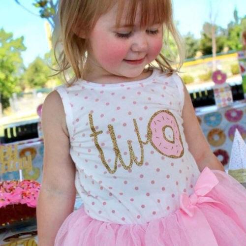 2021 Hot Two Years Old Birthday Baby Girls Donut Dress Rompers Tutu Dresses Headband Outfit Clothes Set Sleeveless Long sleeve