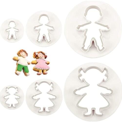 6PCS Cute Funny Gingerbread Boy And Girl Christmas Lebkuchen Man Plastic Cookie Cutter Molds Fondant Set