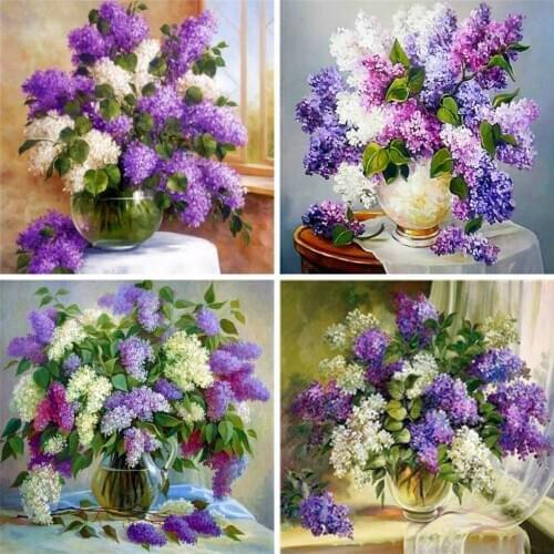 HUACAN Diamond Embroidery Painting Sale Lilac Full Square Round Drill Mosaic Flower Rhinestone Kit Cross Stitch Home Decoration