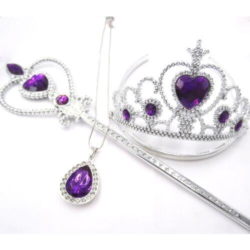Toddler Girls The First Purple Teardrop Amulet Children Pendant Chain Necklaces Tiara Crown Magic Wand Jewelry 3pcs/Set To Baby